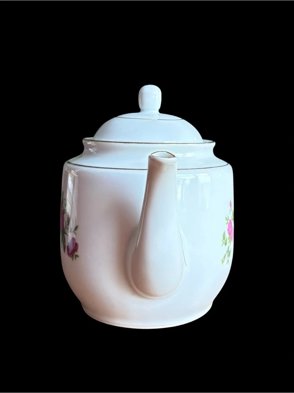Vintage Porcelain Teapot, Pink Roses Gold Trim, Cottagecore Tea Decor (4 Cup)